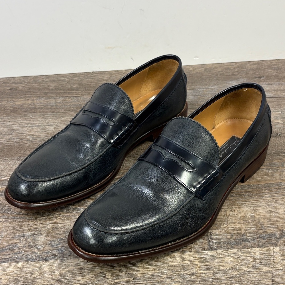 Johnston & Murphy | Italian-Made Deep Navy Leather Penny Loafers | Men’s 11.5M